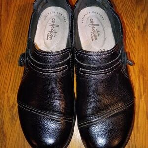 Clarks Collection Black Leather Slip-On Comfort Loafers#562